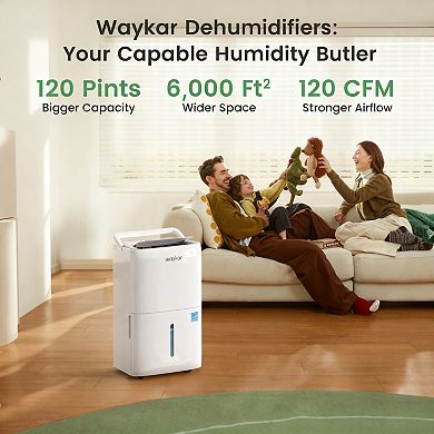 Waykar 120 Pint Dehumidifier for Home Basement , Up to 6,000 Sq. Ft