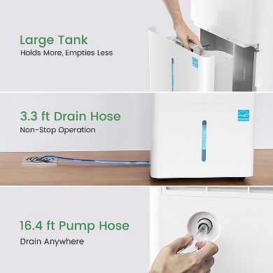 Waykar 150 Pint Dehumidifier with pump for Home Basement, Up to 7,000 Sq. Ft