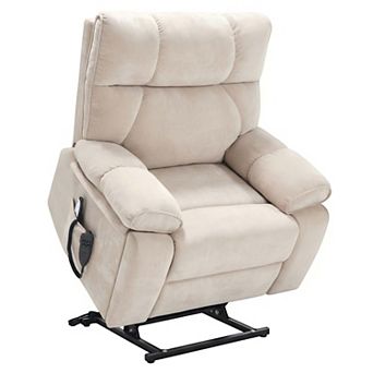 Heat Massage Dual Motor 350 LBS Large Electric Chenille Power Lift Recliners w/ Hidden Cup Holders