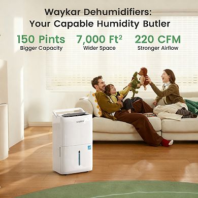 Waykar 150 Pint Dehumidifier for Home Basement, Up to 7,000 Sq. Ft