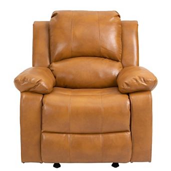 Heavy Duty Faux Leather 8-Point Massage Glider Recliner with Remote Control and Side Pocket