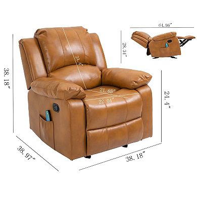 Heavy Duty Faux Leather 8-Point Massage Glider Recliner with Remote Control and Side Pocket