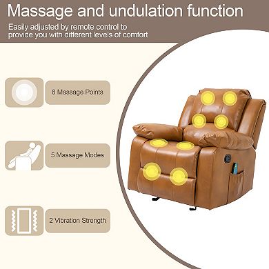 Heavy Duty Faux Leather 8-Point Massage Glider Recliner with Remote Control and Side Pocket