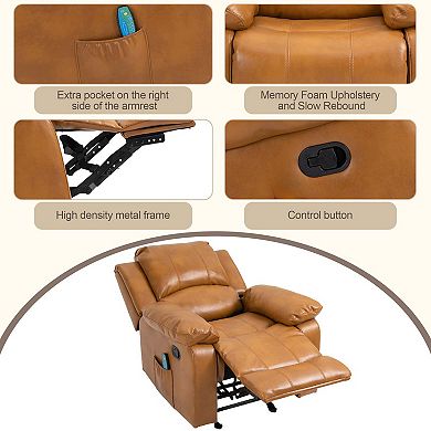 Heavy Duty Faux Leather 8-Point Massage Glider Recliner with Remote Control and Side Pocket