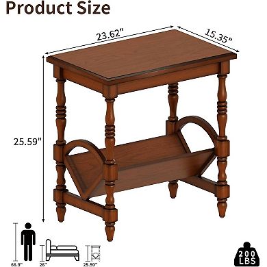 Vintage Wood End Table with Magazine Rack Bedside or Sofa Side Table