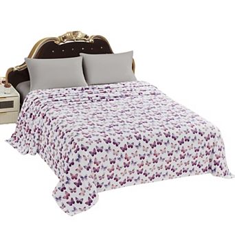 100% Polyester Luxurious Ultra Soft Lightweight Rose Butterfly Printed Bed Blanket