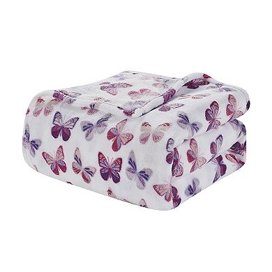 100% Polyester Luxurious Ultra Soft Lightweight Rose Butterfly Printed Bed Blanket