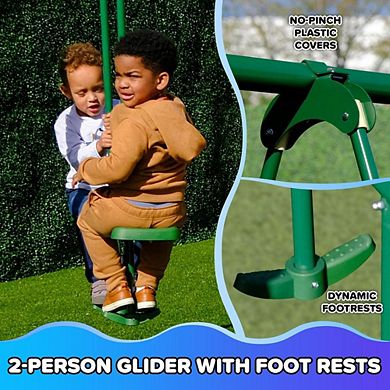 Metal Swing Set with Swings and Climbing Net