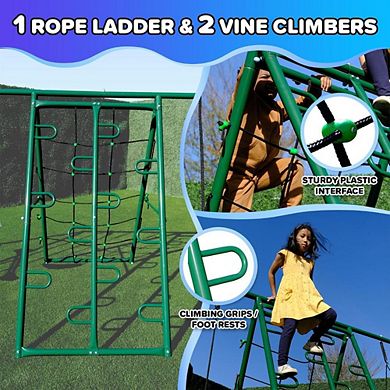 Metal Swing Set with Swings and Climbing Net