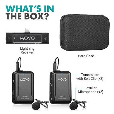 Movo EDGE-DI-DUO Dual Wireless Lavalier Microphone System for iPhone & iPad (Lightning)
