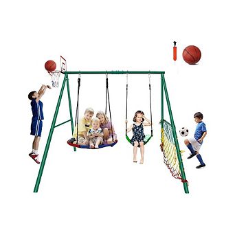 Backyard Swing Set with Swings and Sports Hoop