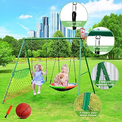 Backyard Swing Set with Swings and Sports Hoop