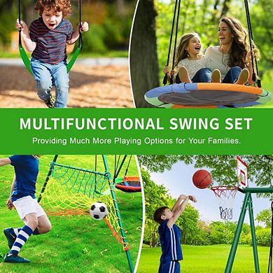 Backyard Swing Set with Swings and Sports Hoop