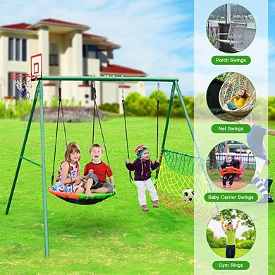 Backyard Swing Set with Swings and Sports Hoop