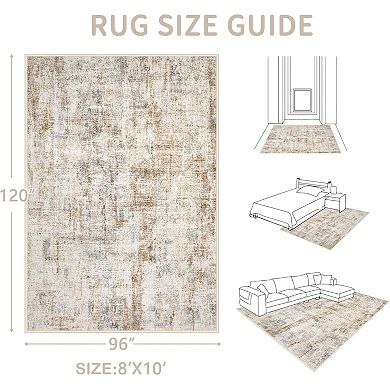 Washable Modern Abstract Neutral Area Rug Non-Slip Soft Carpet for Home