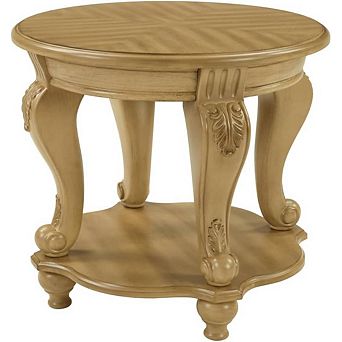 Traditional Round Wood End Table Victorian Side Table with Carved Legs