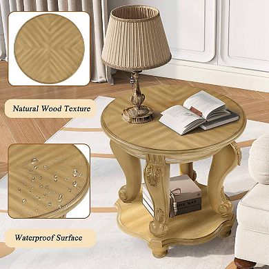 Traditional Round Wood End Table Victorian Side Table with Carved Legs