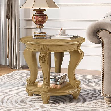 Traditional Round Wood End Table Victorian Side Table with Carved Legs