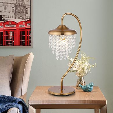 21" Modern Plating Bronze Crystal Table Lamp for Bedroom and Office