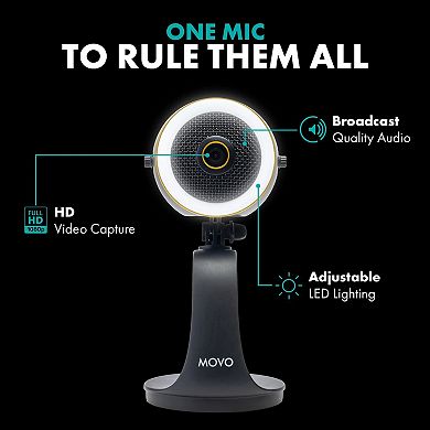 Movo WebMic HD Pro - All-in-One Streaming Webcam, Microphone and LED Ring Light