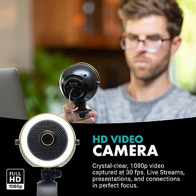 Movo WebMic HD Pro - All-in-One Streaming Webcam, Microphone and LED Ring Light