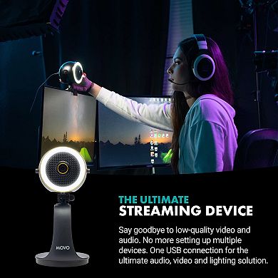 Movo WebMic HD Pro - All-in-One Streaming Webcam, Microphone and LED Ring Light