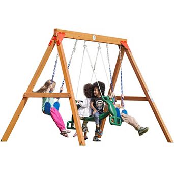 Wooden Swing Set with Swings and Glider