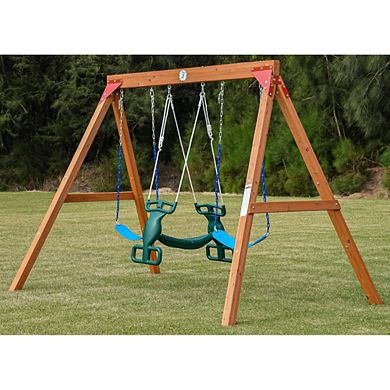 Wooden Swing Set with Swings and Glider