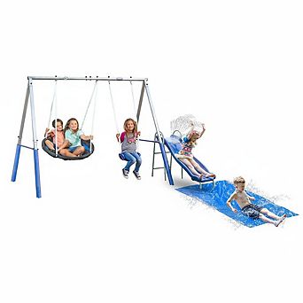 Backyard Swing Set with Slide and Tarp