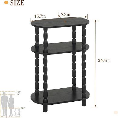 Small Narrow 3-Tier Side Table with Storage Skinny Nightstand for Small Spaces