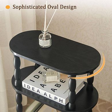 Small Narrow 3-Tier Side Table with Storage Skinny Nightstand for Small Spaces