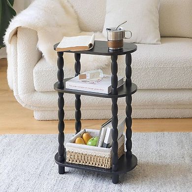 Small Narrow 3-Tier Side Table with Storage Skinny Nightstand for Small Spaces