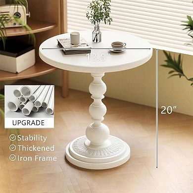 Vintage Metal Small Round Side Table Accent Pedestal Nightstand for Bedside