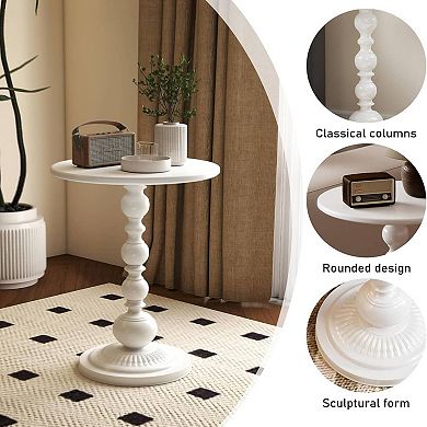 Vintage Metal Small Round Side Table Accent Pedestal Nightstand for Bedside