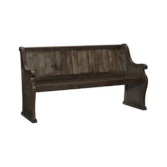 Brown Pinewood Curved Arm Dining Bench