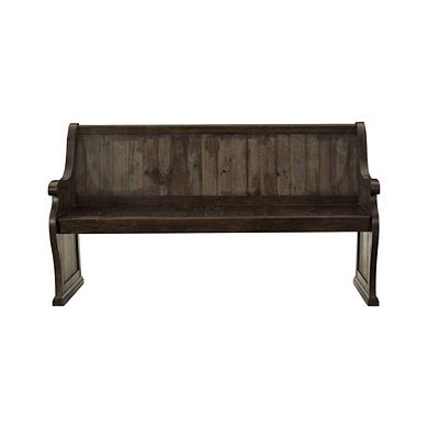 Brown Pinewood Curved Arm Dining Bench