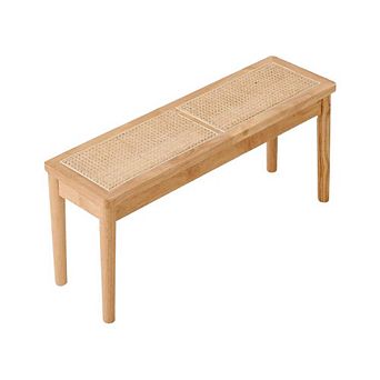 Hand Woven Rattan Natural Wooden Bench