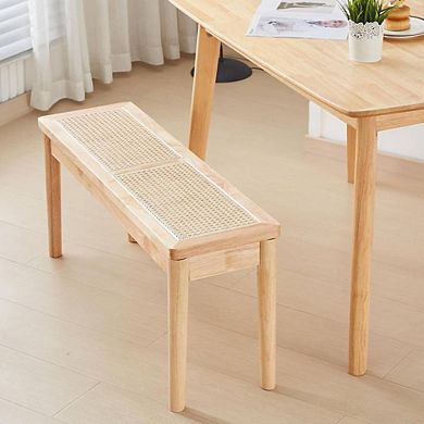 Hand Woven Rattan Natural Wooden Bench