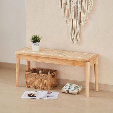 Hand Woven Rattan Natural Wooden Bench