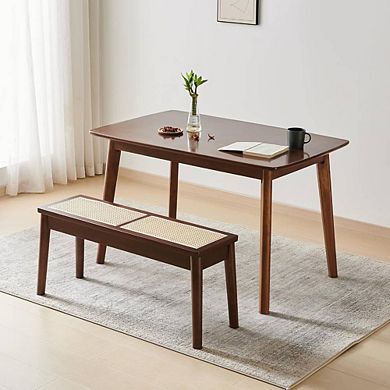 Hand Woven Rattan Walnut Wooden Bench