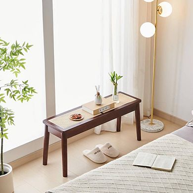 Hand Woven Rattan Walnut Wooden Bench