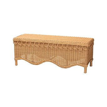 Light Honey Bohemian Rattan Accent Bench
