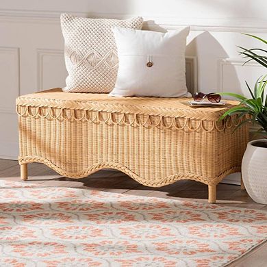 Light Honey Bohemian Rattan Accent Bench