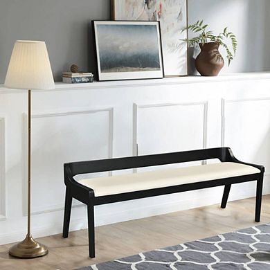 Black Faux Leather Rubberwood Dining Bench