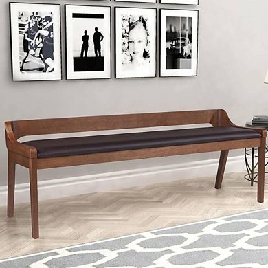 Chestnut Faux Leather Rubberwood Dining Bench