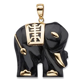 PalmBeach Jewelry Genuine Black Jade Solid 10k Yellow Gold Elephant Pendant