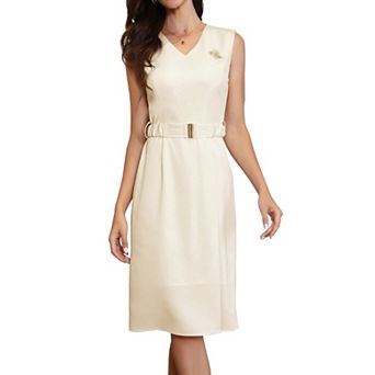Work Dress for Women Elegant V Neck Sleeveless Belted Office Business Sheath Dresses