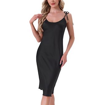 Women's Satin Nightgown Midi Spaghetti Adjustable Straps Silky Nighty Chemise Camisole Pajama Dress