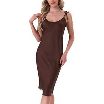 Women's Satin Nightgown Midi Spaghetti Adjustable Straps Silky Nighty Chemise Camisole Pajama Dress