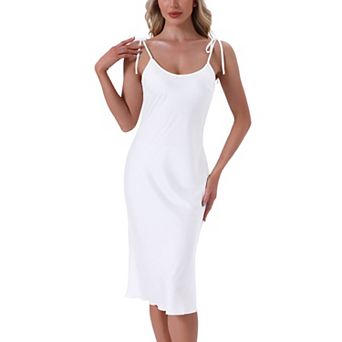 Women's Satin Nightgown Midi Spaghetti Adjustable Straps Silky Nighty Chemise Camisole Pajama Dress